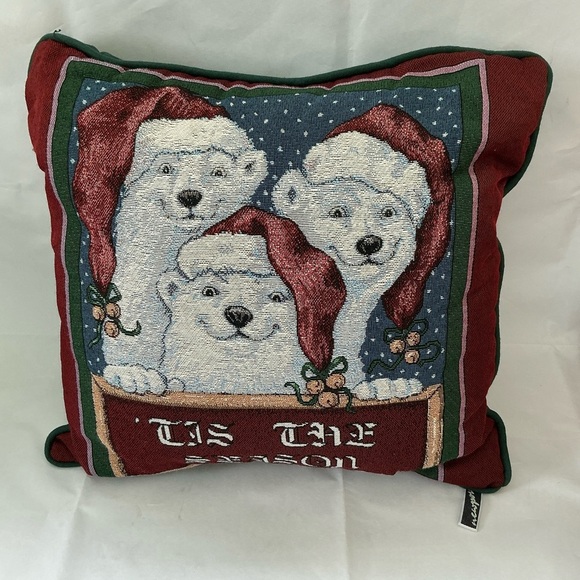Coca Cola Tapestry Holiday Pillow With Santa Hat Polar Bears Tis The Season Text - Picture 1 of 5